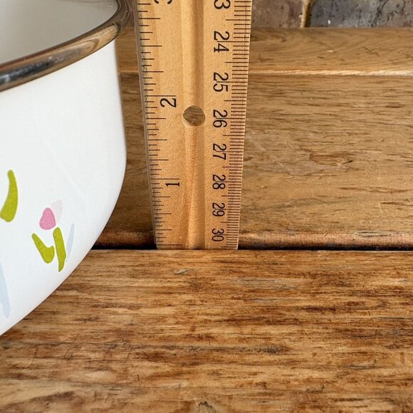 Vintage Enamelware Nesting Mixing Bowls Yellow Flowers Tulips READ - Picture 9 of 10